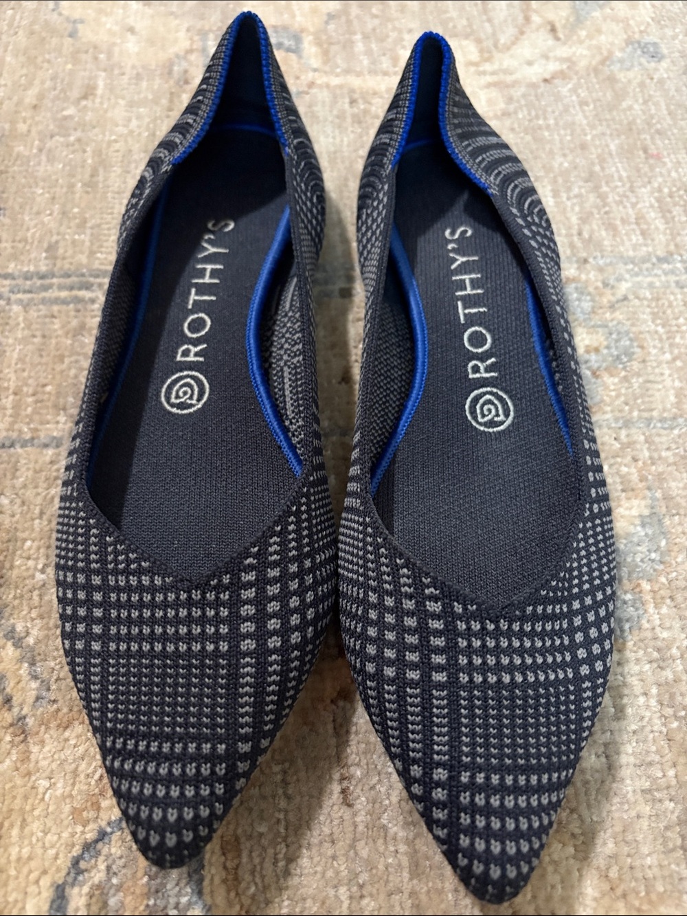 Rothy's Black and Gray Knit Pointed-Toe Flats
